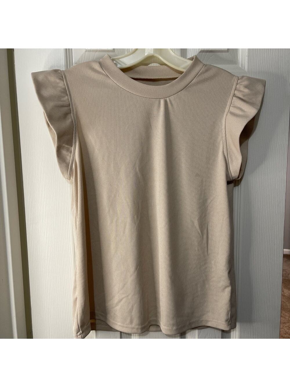 Shein Ribbed Pink Ruffled sleeve Top size Large